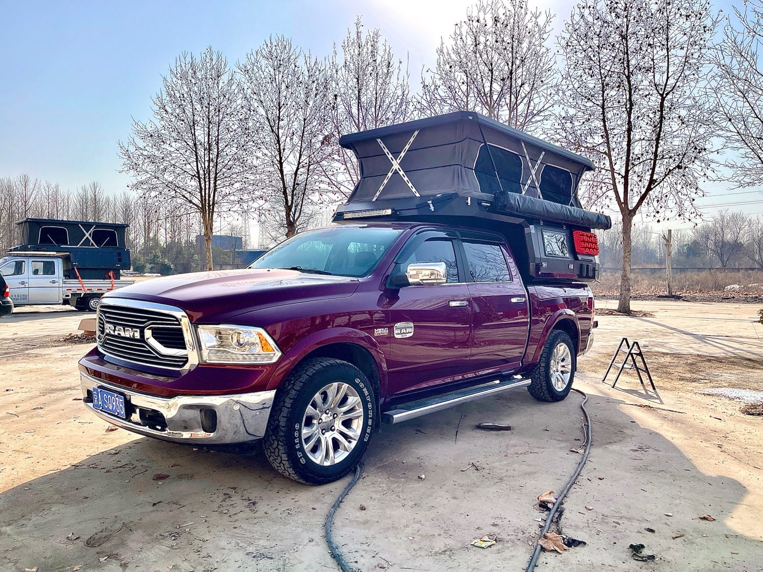 Ram pickup with pop-up camper
