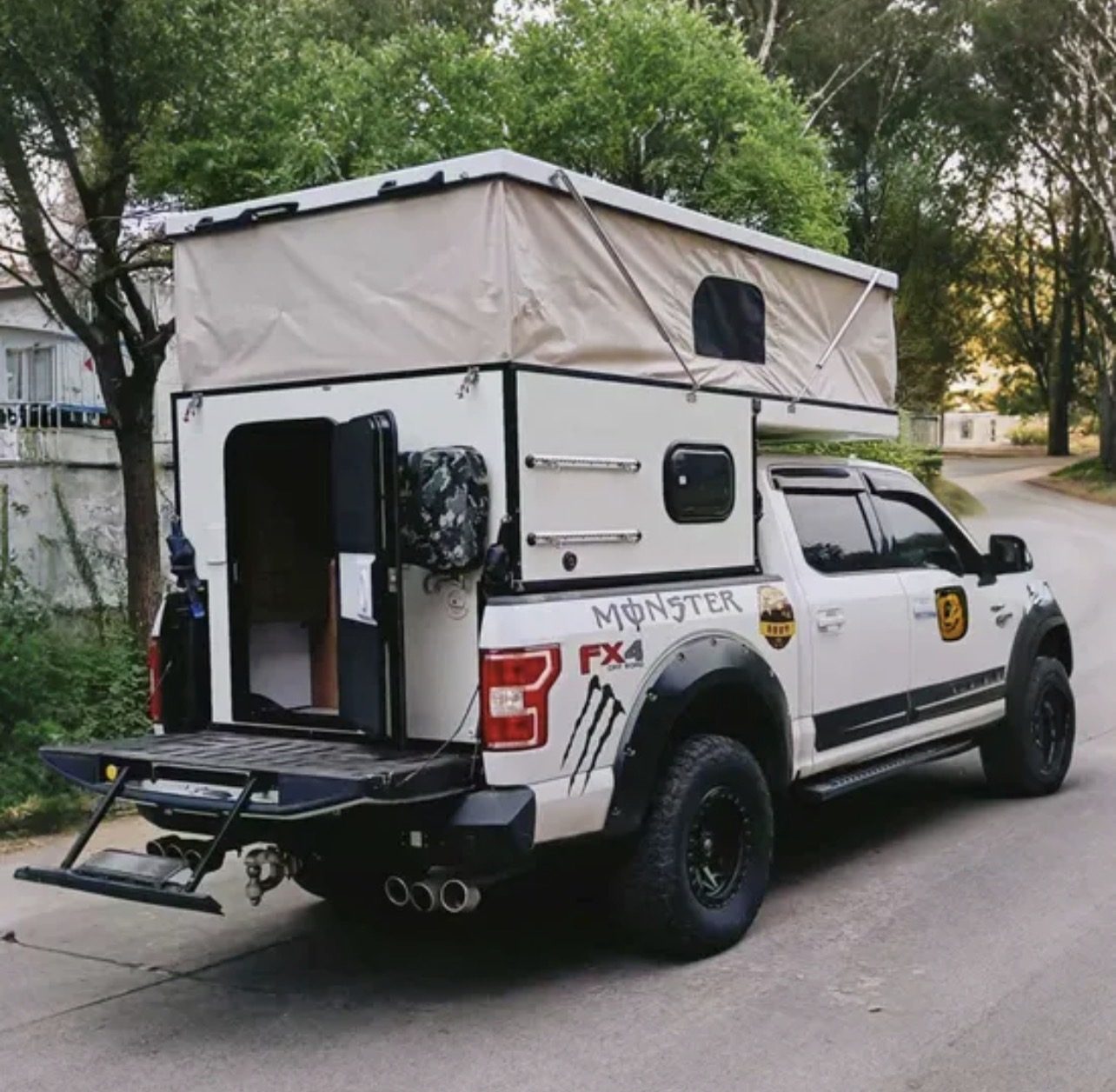 White pickup camper